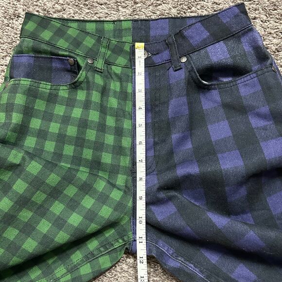 Ragged Jeans Plaid Pants Two Tone Punk Rock Emo 90s y2k 26x30 Green Purple - Picture 5 of 11